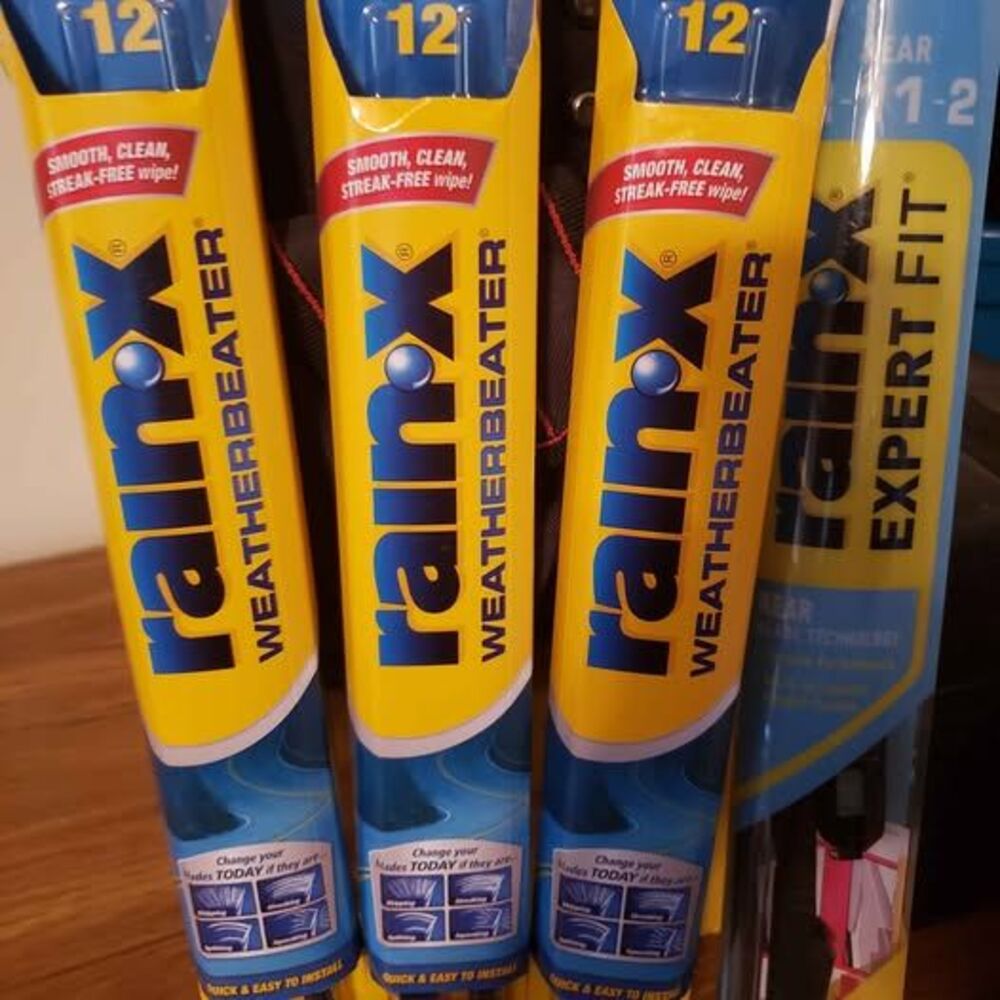 Windshield Wipers 4 total: 3 Rain-X Weatherbeater 12 in, 1 Rain-X Rear R-11-2